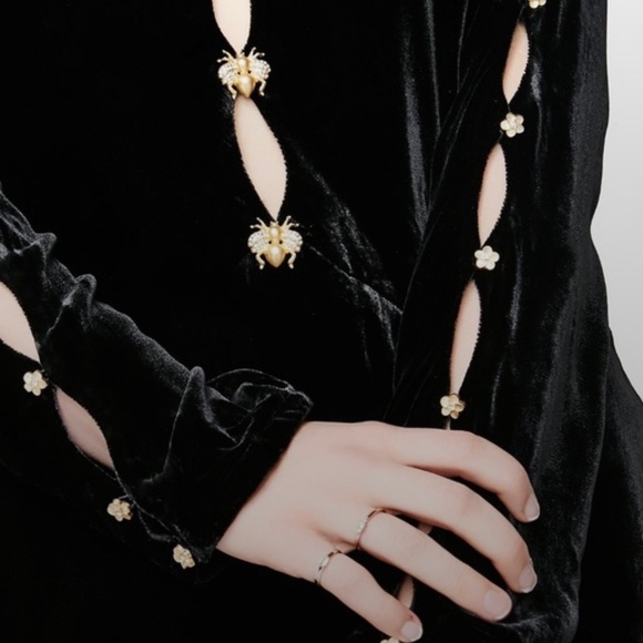 For Love & Lemons Beatrix Velvet Button Sleeve Dress NWT - Picture 5 of 6